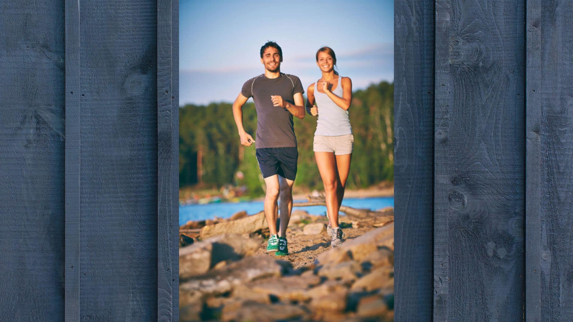 couple running, fitness, mountain, river